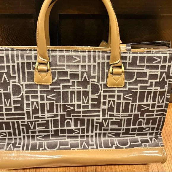 Diane Von Furstenberg Logo Large Fashion Laptop Tote Bag Olive & Camel 18x13x5 - Picture 2 of 12